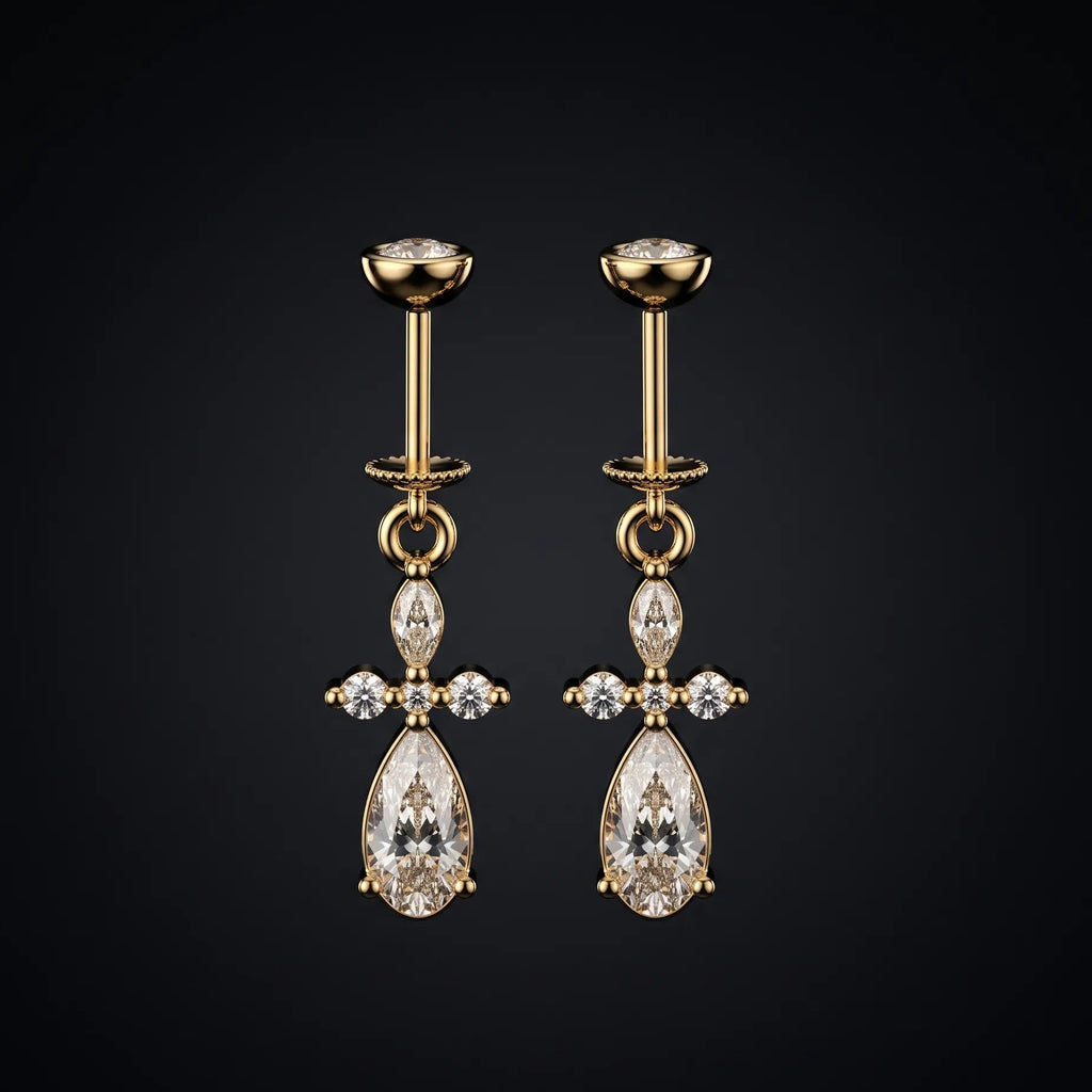 Petal Solitare Drop Helix Hanging Earrings