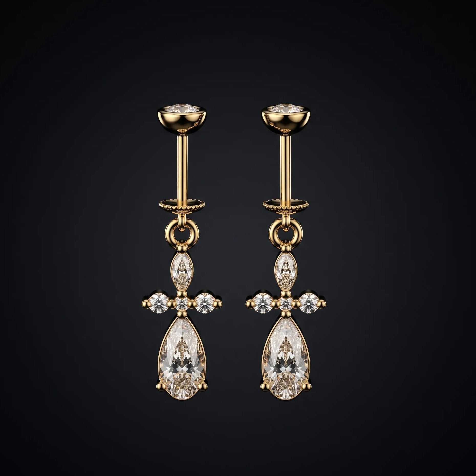 Petal Solitare Drop Helix Hanging Earrings