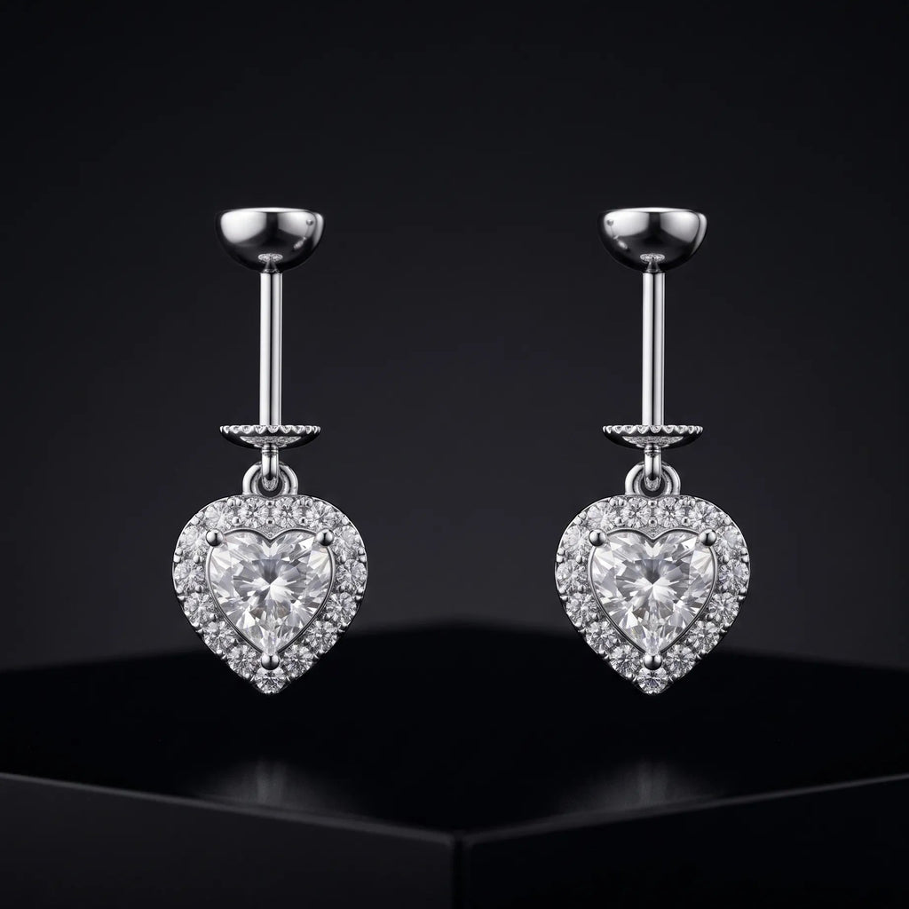 Solitare Heart Helix Hanging Earrings