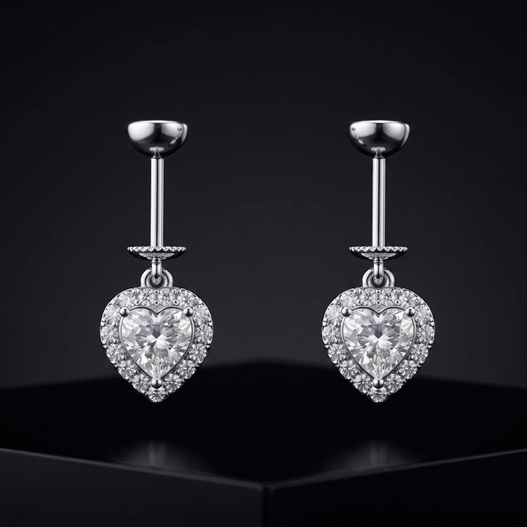 Solitare Heart Helix Hanging Earrings