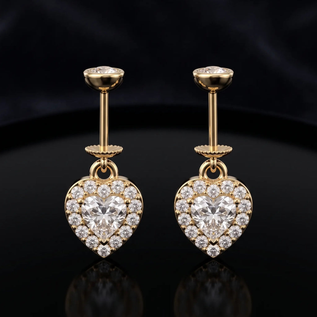 Solitare Heart Helix Hanging Earrings