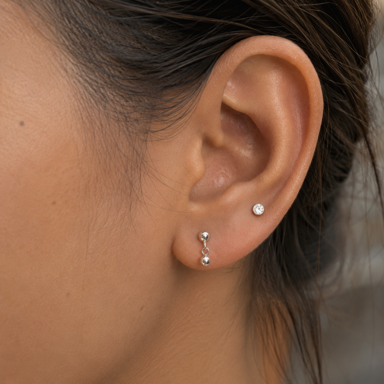 Double Dot Drop Dainty Earrings