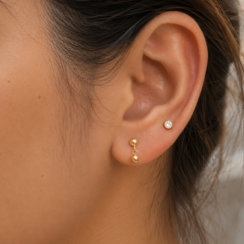Double Dot Drop Dainty Earrings