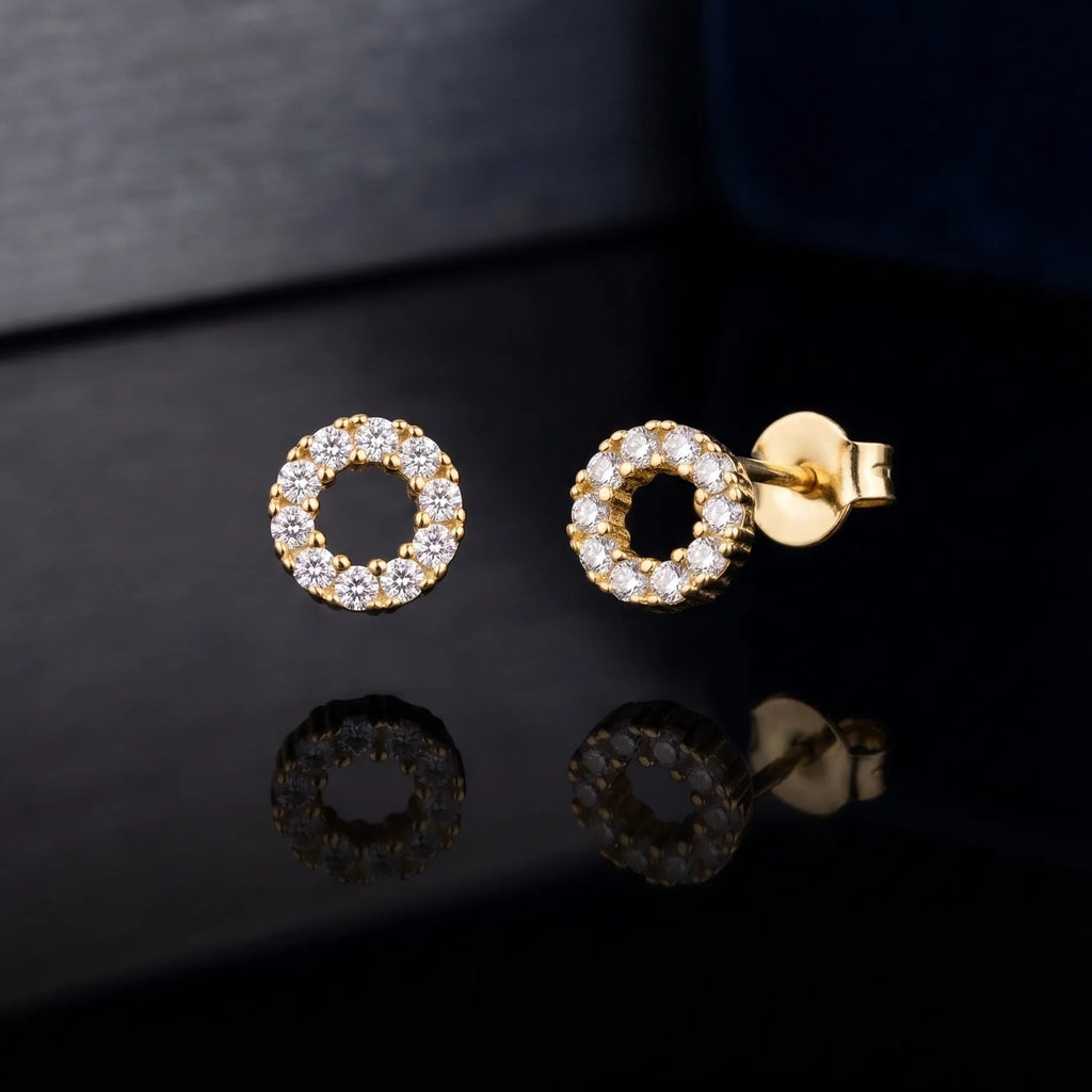 Zirconia Hollow Round Stud Earrings