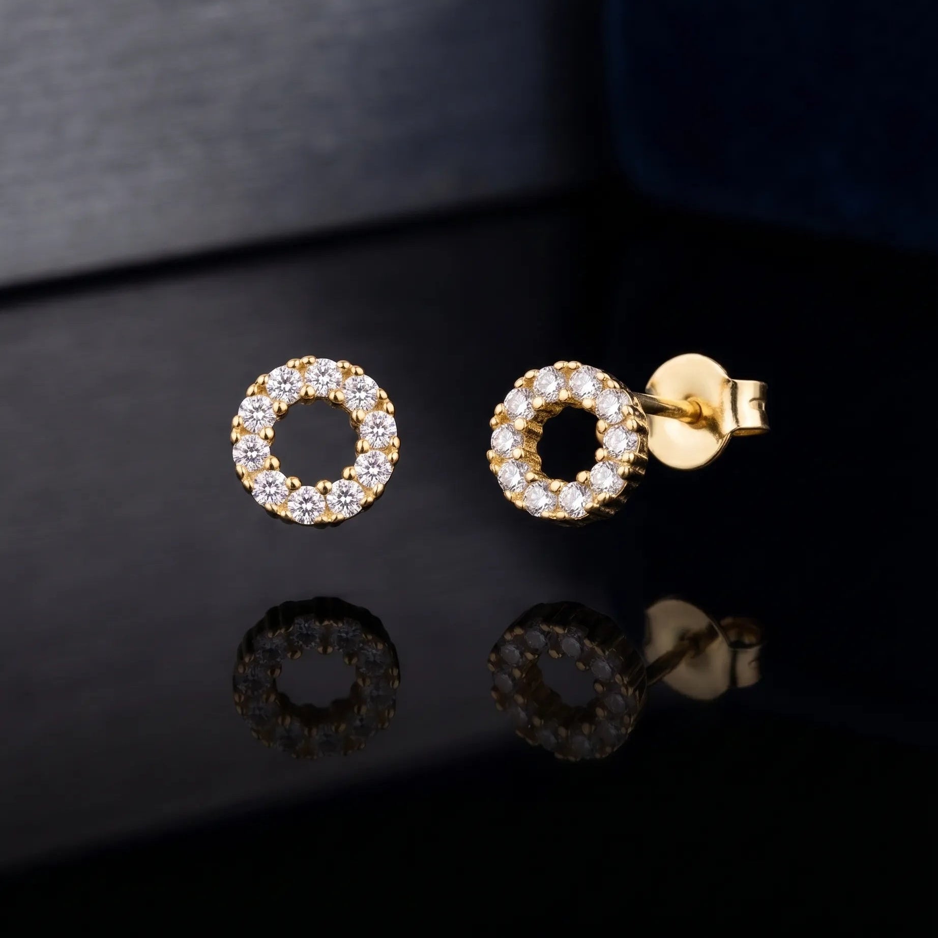 Zirconia Hollow Round Stud Earrings