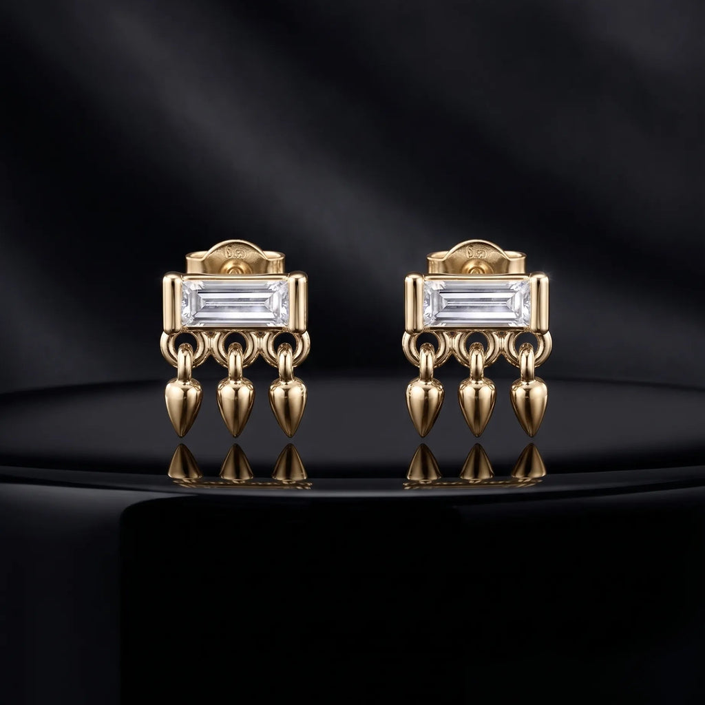 Mini Baguette Dangler Stud Earrings