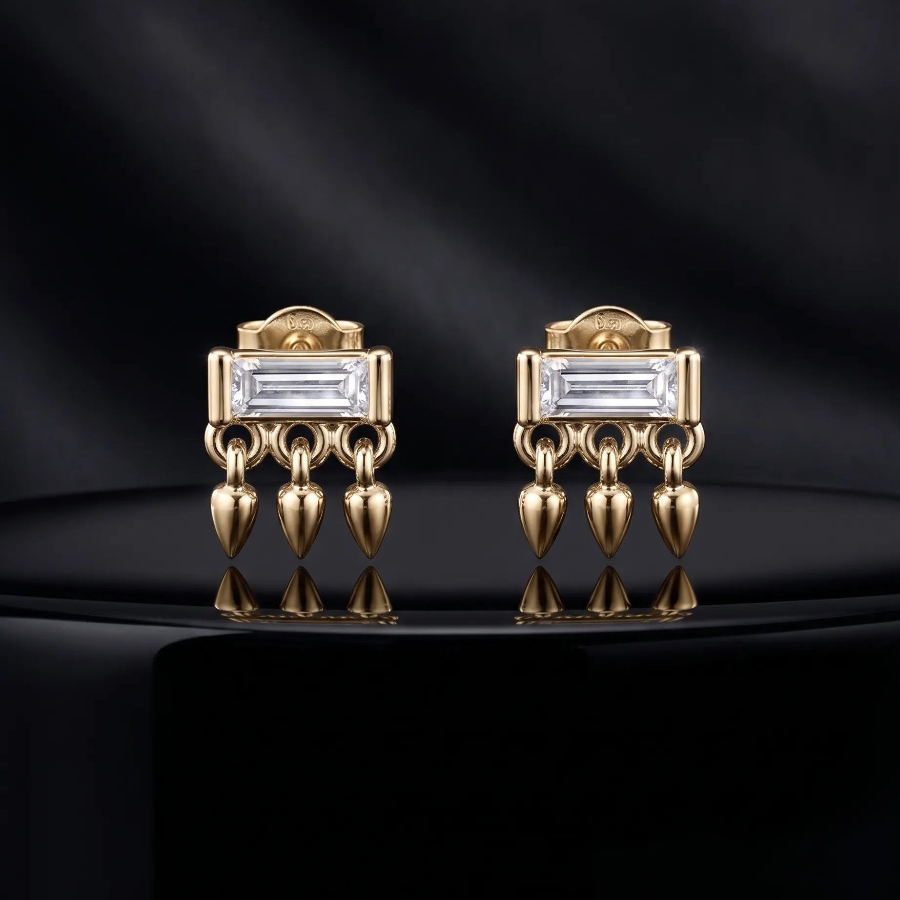 Mini Baguette Dangler Stud Earrings