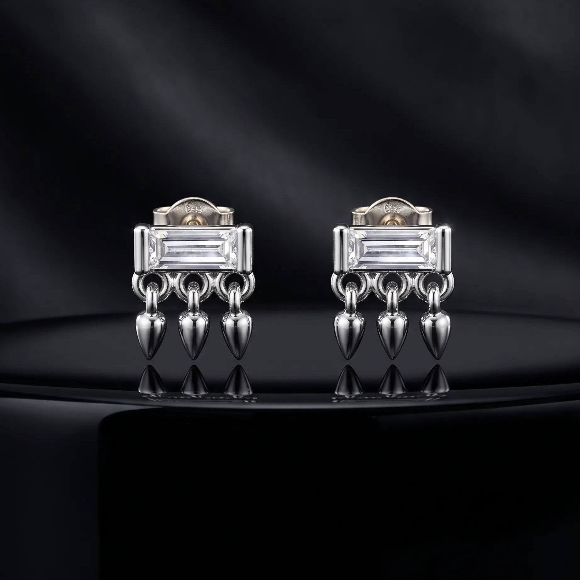 Mini Baguette Dangler Stud Earrings