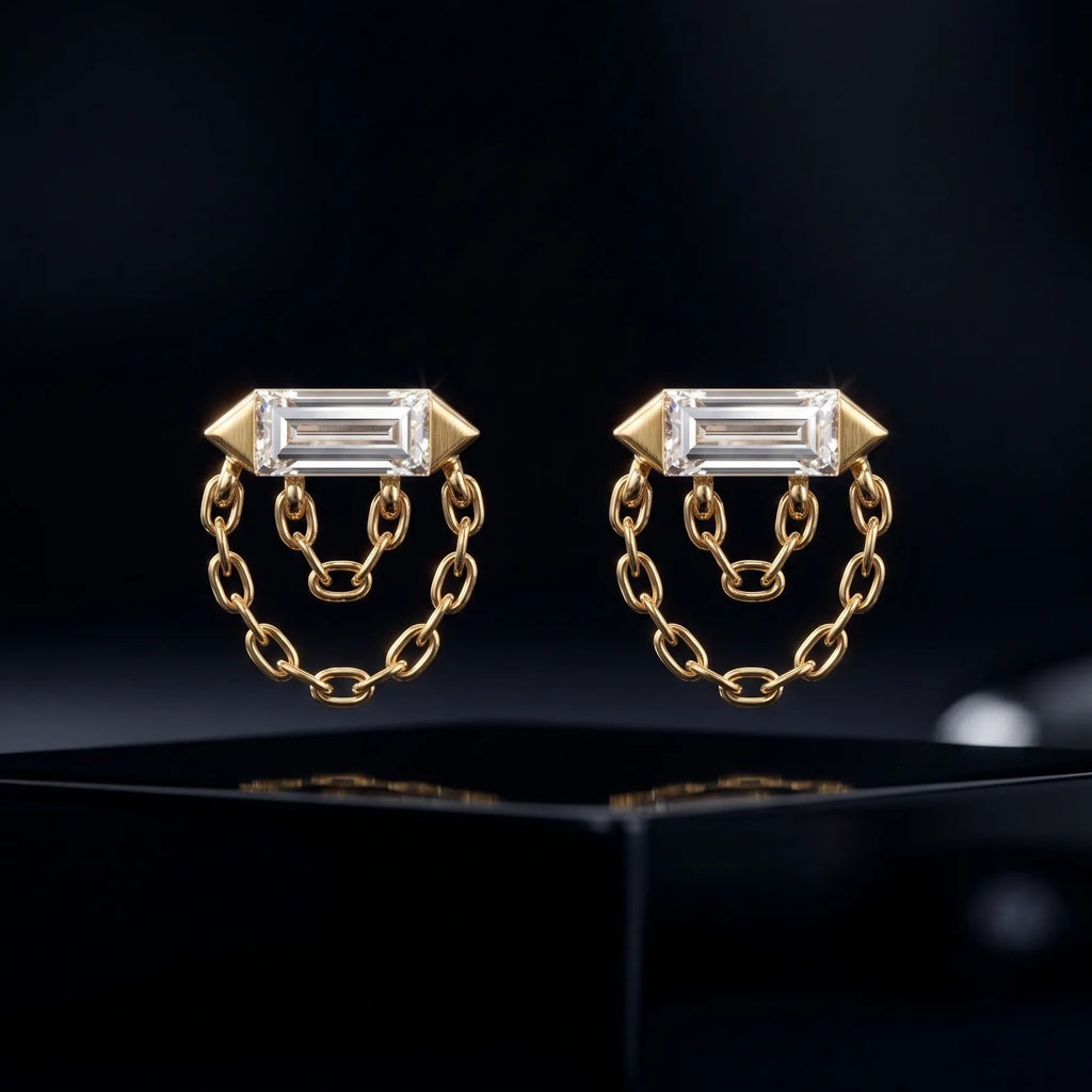 Baguette Double Layered Chain Stud