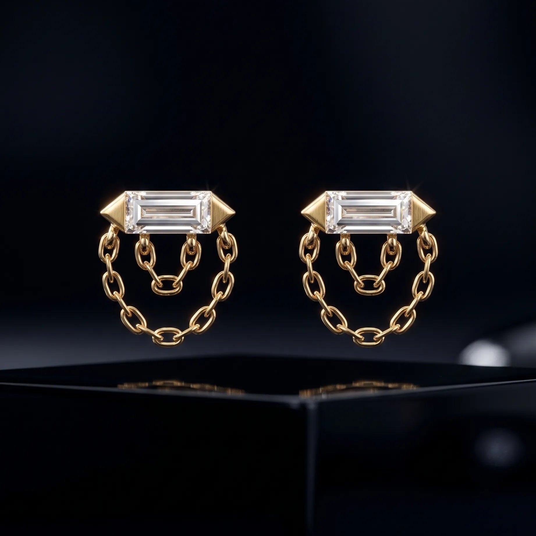 Baguette Double Layered Chain Stud