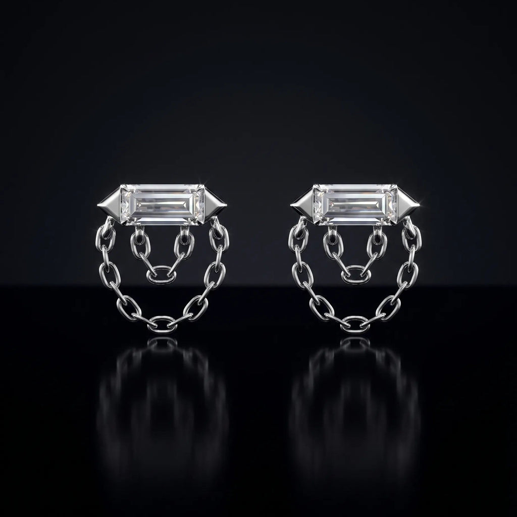 Baguette Double Layered Chain Stud