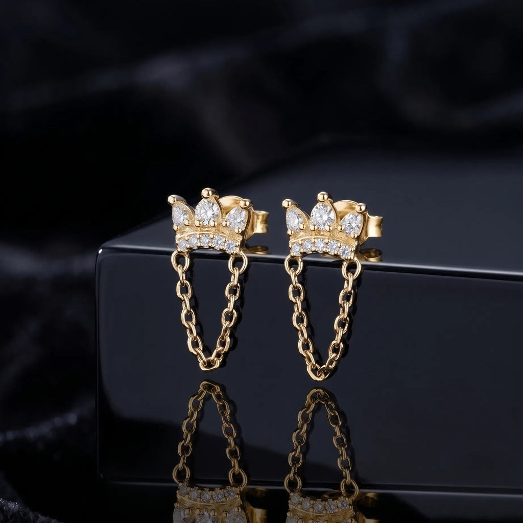 Crowned Chain Stud Earrings