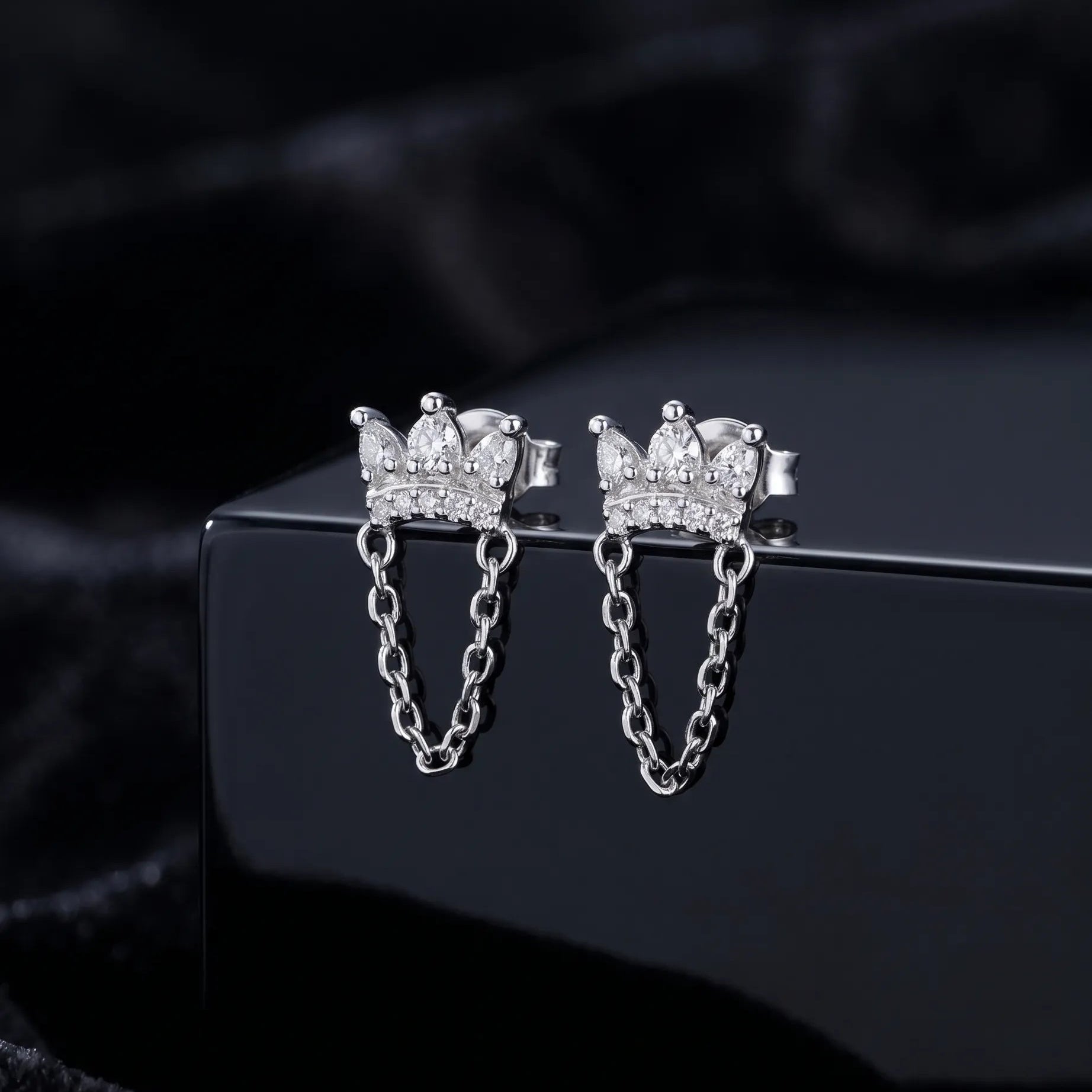 Crowned Chain Stud Earrings
