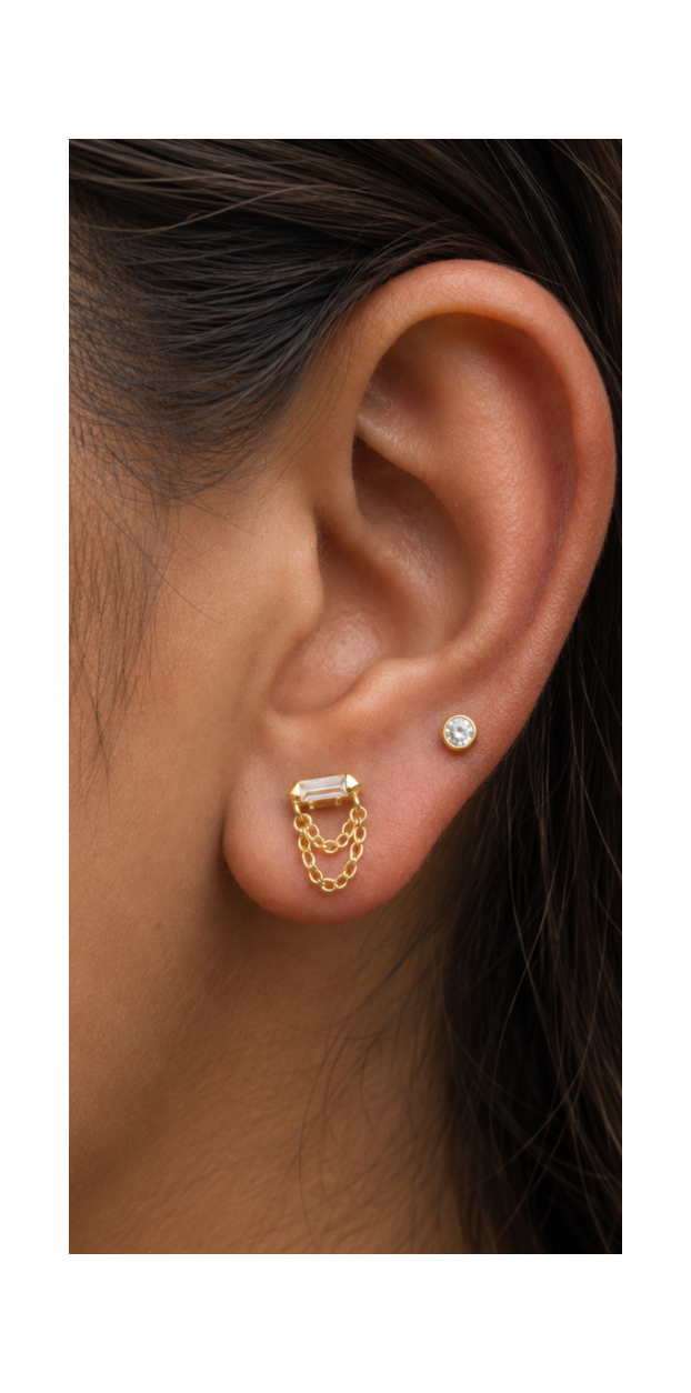Baguette Double Layered Chain Stud